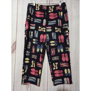 Shoe Print Pants Ladies 12 Petite‎ Pattern Black Colorful Casual Trousers Capri